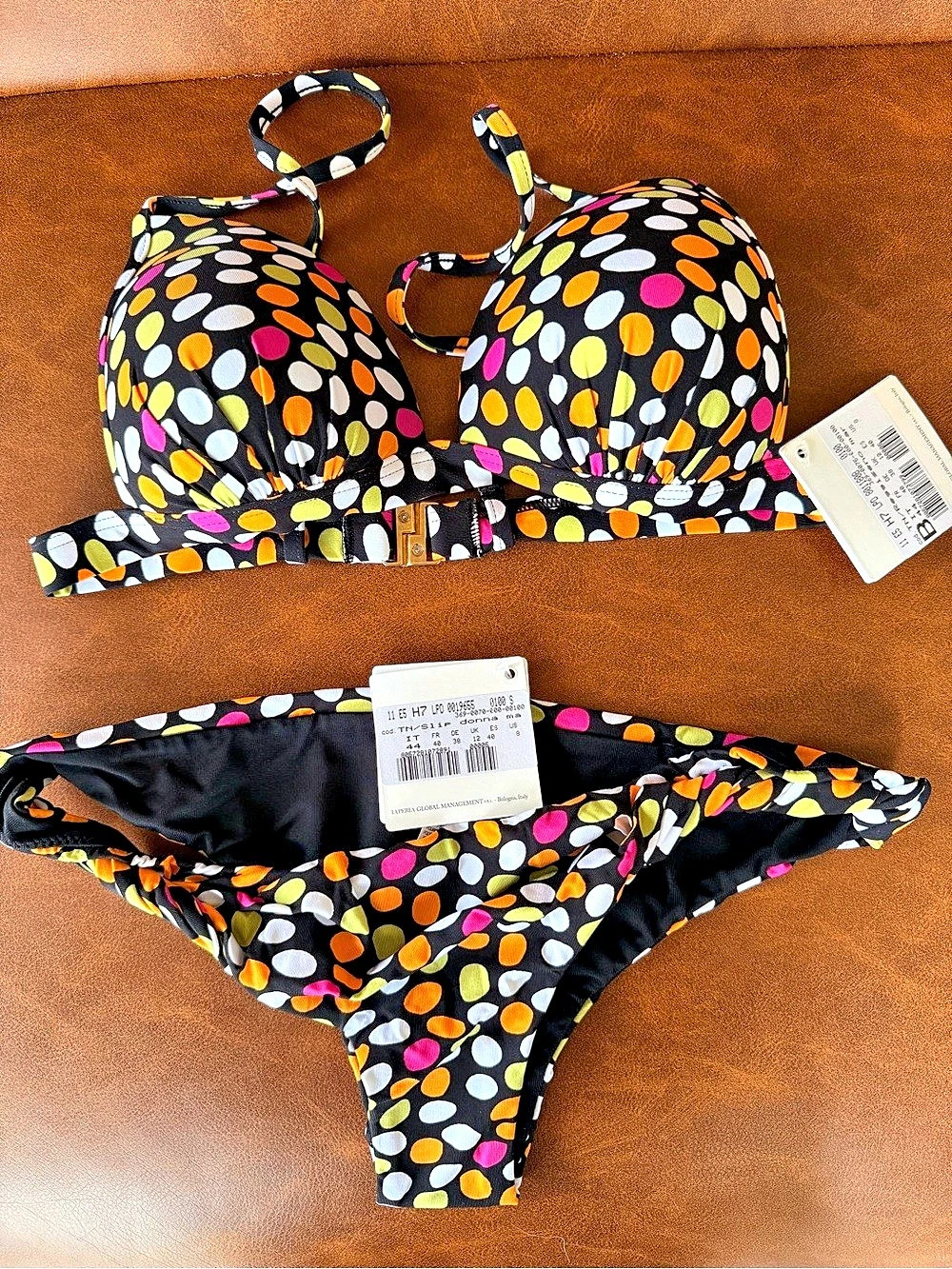 La Perla Mare Bikini Set NWT Black Multicolor Polka Dot IT 44 US 8 B Cup